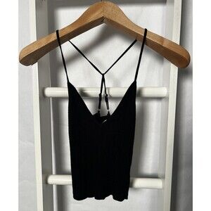 Abercrombie & Fitch Ribbed Knit Sweater Camisole Womens S Black V-Neck Adj Strap